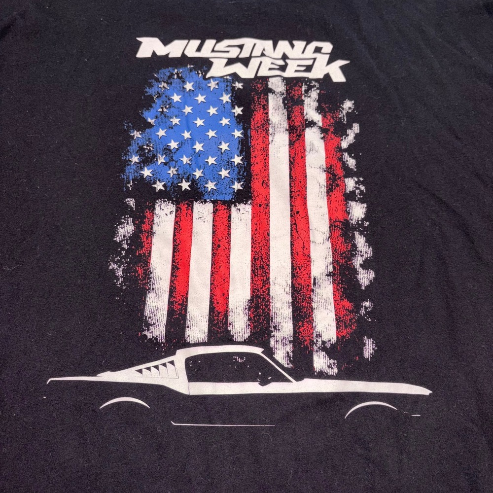 Graphic American Flag Car Tee Mustang Week Men‎ 2XL Black Mustang Week